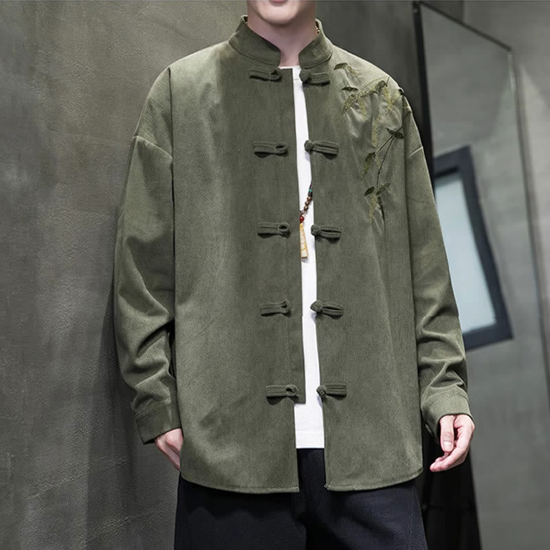 Veste en velours côtelé de coton à manches longues pour homme, brodée de motifs de Buddha Stones et de bambou, avec boutons brandebourg. - image 4