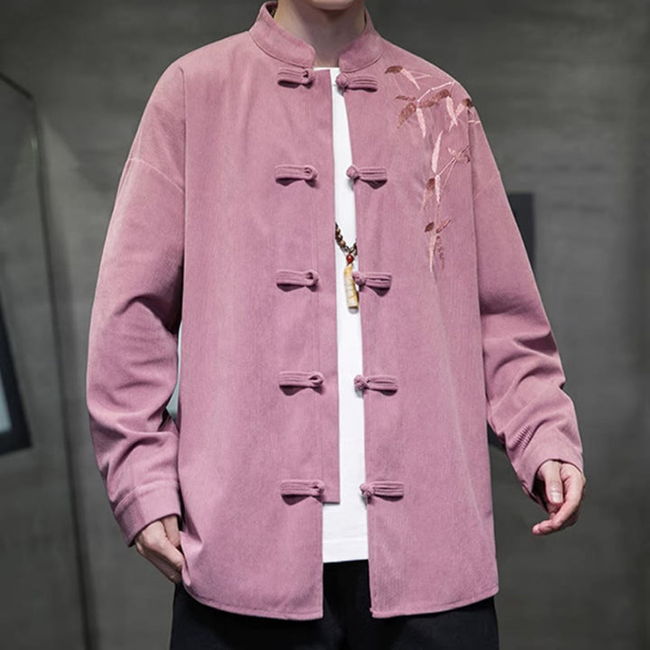 Veste en velours côtelé de coton à manches longues pour homme, brodée de motifs de Buddha Stones et de bambou, avec boutons brandebourg. - image 20