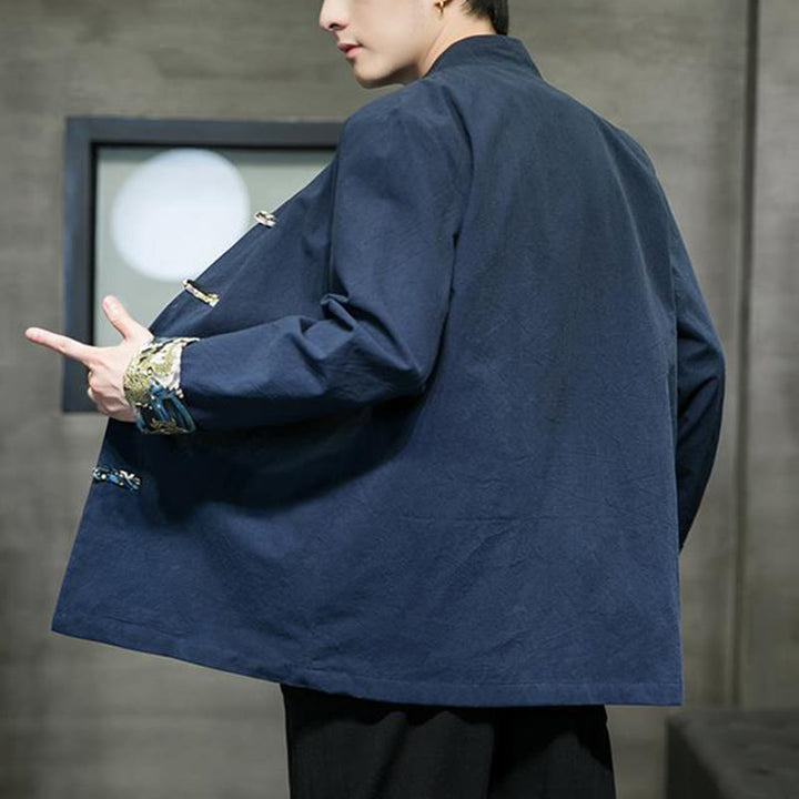 Veste en coton à manches longues pour homme, imprimée de Buddha Stones, à motif dragon et boutons grenouille, avec imprimé de couleurs contrastées - image 25