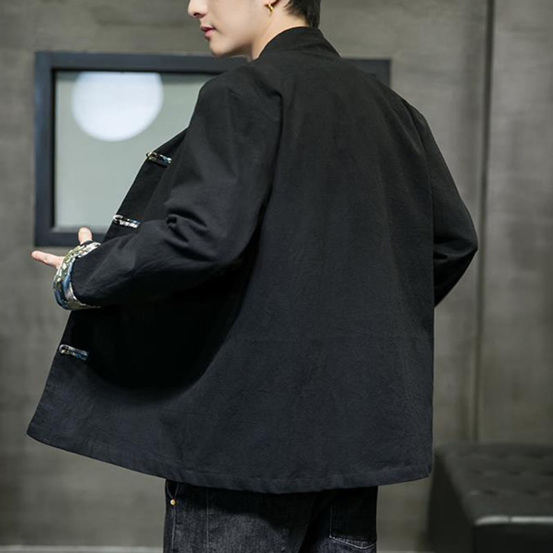 Veste en coton à manches longues pour homme, imprimée de Buddha Stones, à motif dragon et boutons grenouille, avec imprimé de couleurs contrastées - image 14