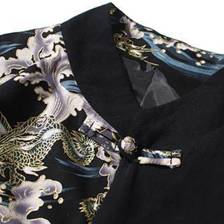 Veste en coton à manches longues pour homme, imprimée de Buddha Stones, à motif dragon et boutons grenouille, avec imprimé de couleurs contrastées - image 17