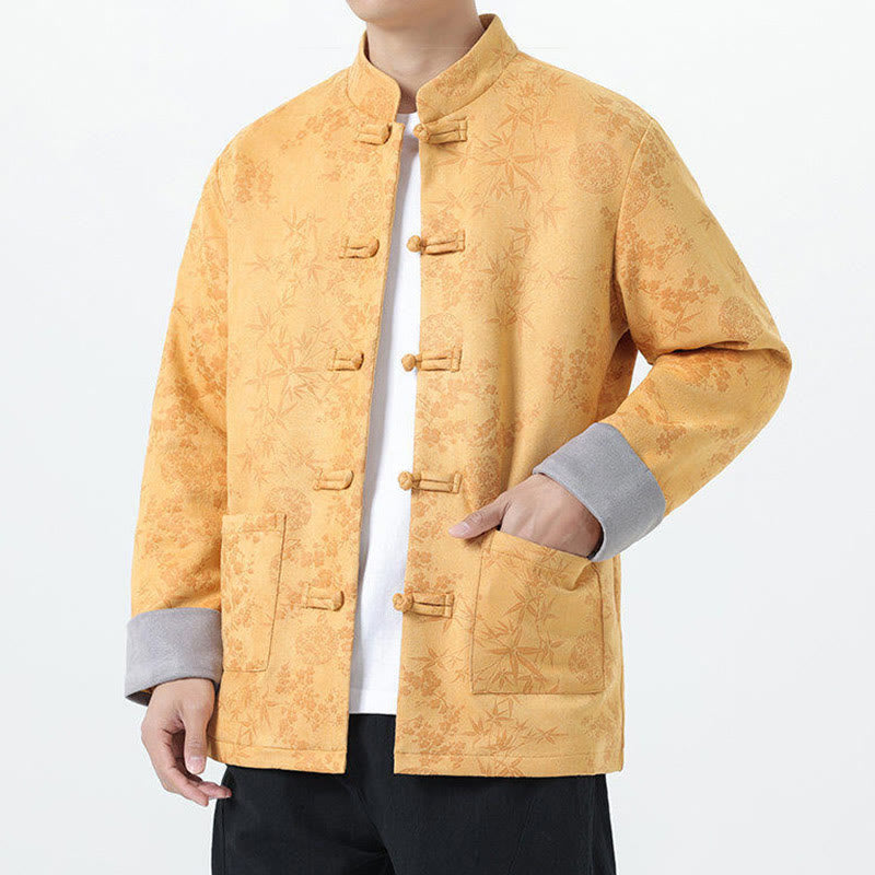 Veste en coton à manches longues et poches pour homme, motif jacquard de bambou Buddha Stones Fall, avec boutons grenouille. - image 3