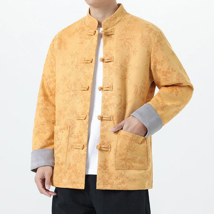 Veste en coton à manches longues et poches pour homme, motif jacquard de bambou Buddha Stones Fall, avec boutons grenouille. - image 3