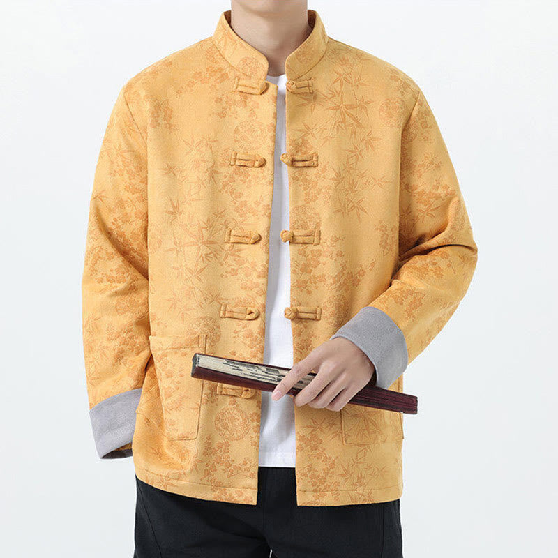 Veste en coton à manches longues et poches pour homme, motif jacquard de bambou Buddha Stones Fall, avec boutons grenouille. - image 2