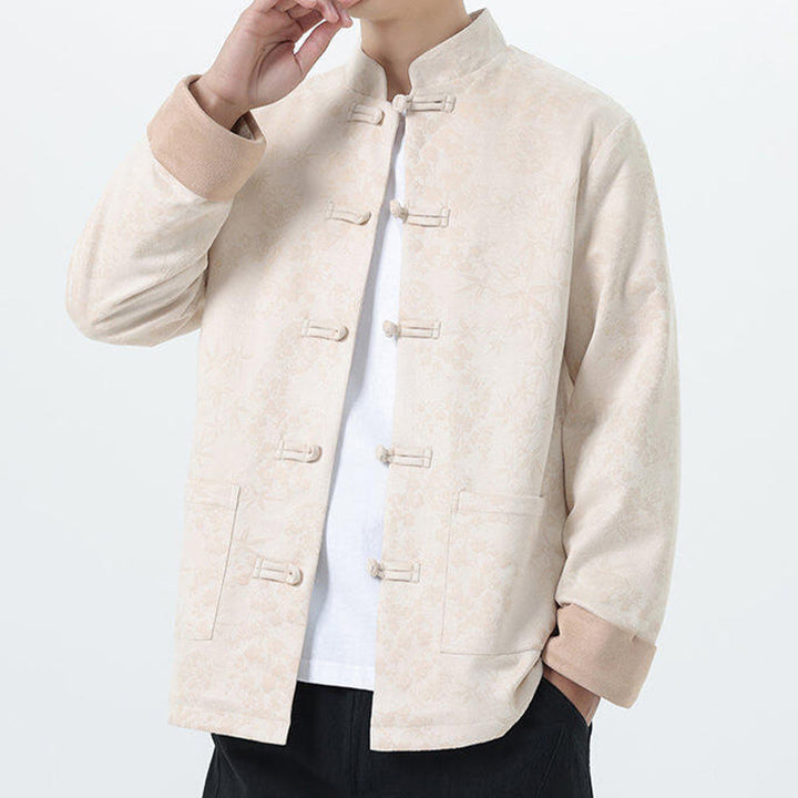 Veste en coton à manches longues et poches pour homme, motif jacquard de bambou Buddha Stones Fall, avec boutons grenouille. - image 20