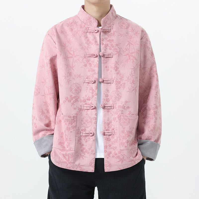 Veste en coton à manches longues et poches pour homme, motif jacquard de bambou Buddha Stones Fall, avec boutons grenouille. - image 11
