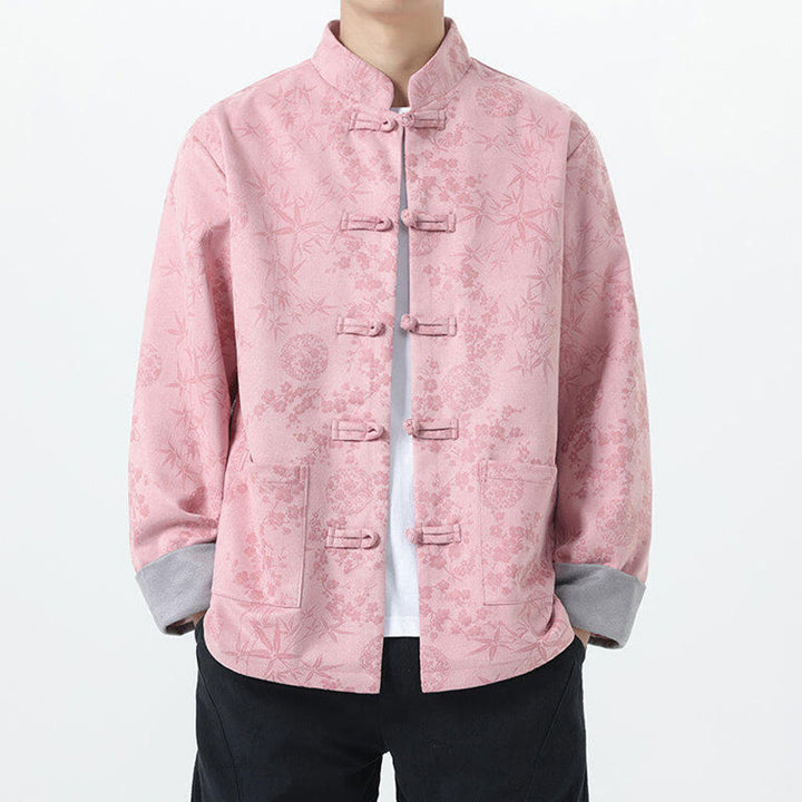 Veste en coton à manches longues et poches pour homme, motif jacquard de bambou Buddha Stones Fall, avec boutons grenouille. - image 11
