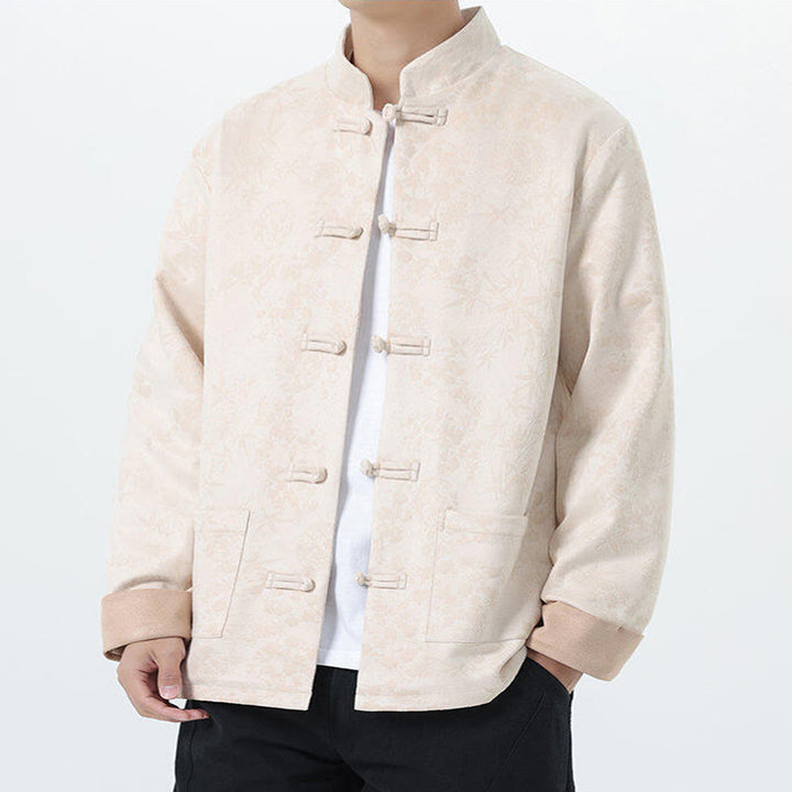 Veste en coton à manches longues et poches pour homme, motif jacquard de bambou Buddha Stones Fall, avec boutons grenouille. - image 19
