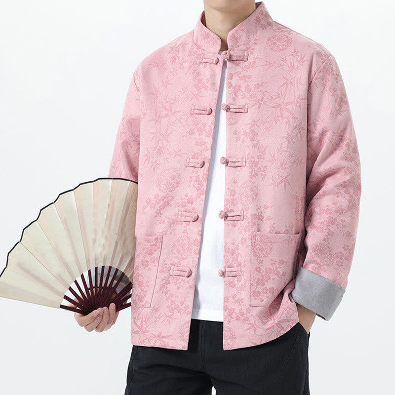Veste en coton à manches longues et poches pour homme, motif jacquard de bambou Buddha Stones Fall, avec boutons grenouille. - image 14