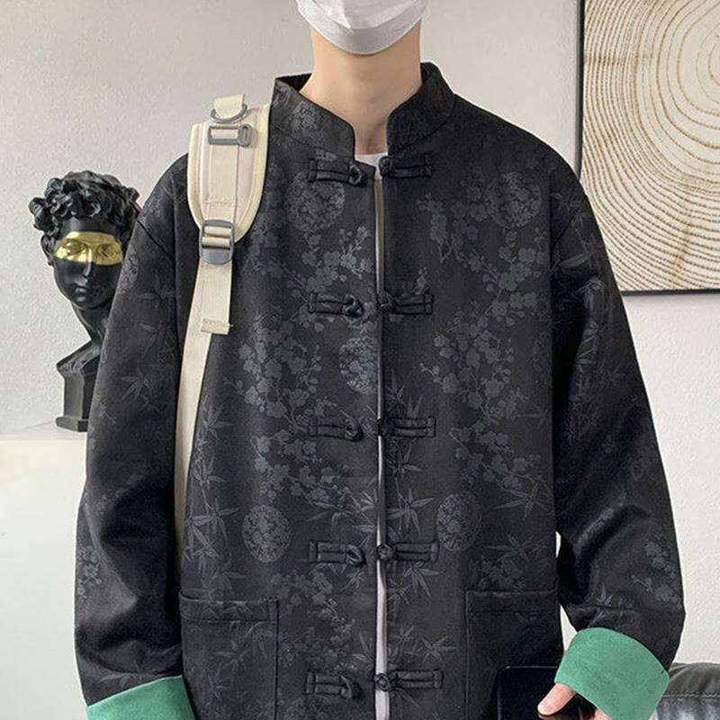 Veste en coton à manches longues et poches pour homme, motif jacquard de bambou Buddha Stones Fall, avec boutons grenouille. - image 8