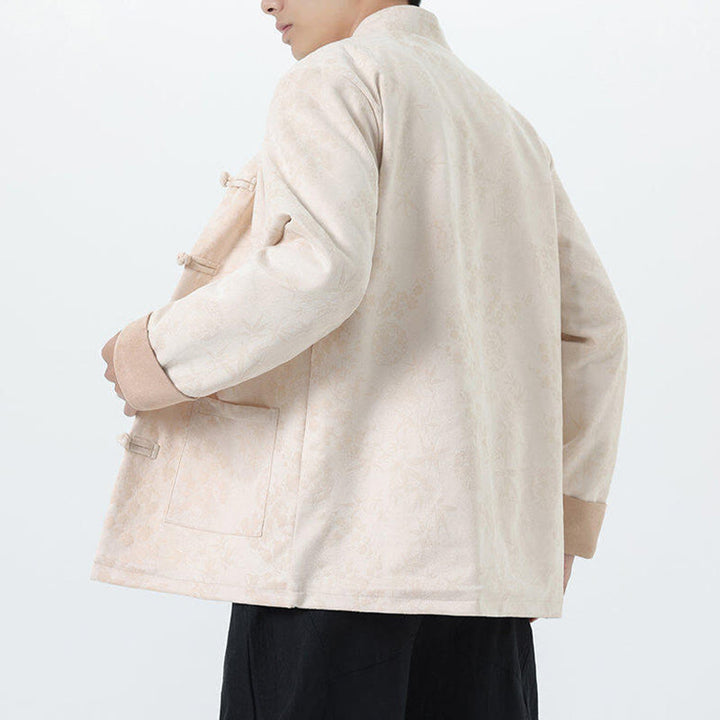 Veste en coton à manches longues et poches pour homme, motif jacquard de bambou Buddha Stones Fall, avec boutons grenouille. - image 21