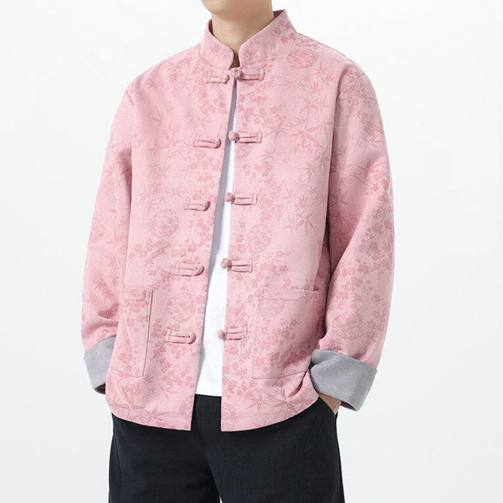 Veste en coton à manches longues et poches pour homme, motif jacquard de bambou Buddha Stones Fall, avec boutons grenouille. - image 12