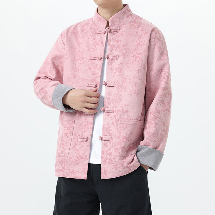 Veste en coton à manches longues et poches pour homme, motif jacquard de bambou Buddha Stones Fall, avec boutons grenouille. - image 10