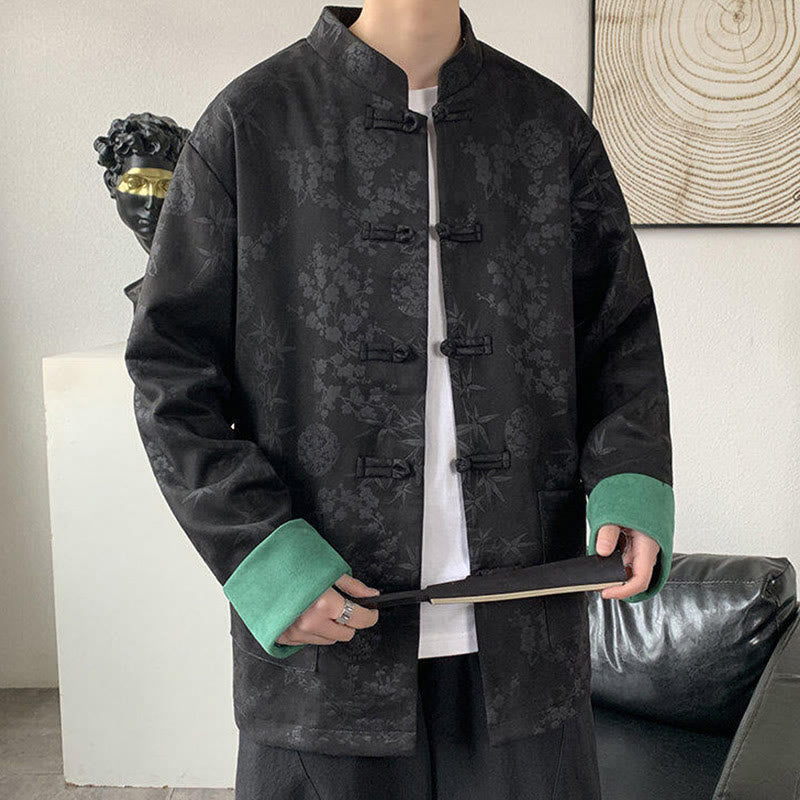 Veste en coton à manches longues et poches pour homme, motif jacquard de bambou Buddha Stones Fall, avec boutons grenouille. - image 7