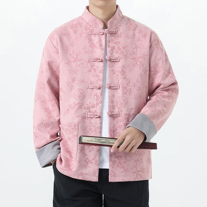 Veste en coton à manches longues et poches pour homme, motif jacquard de bambou Buddha Stones Fall, avec boutons grenouille. - image 13