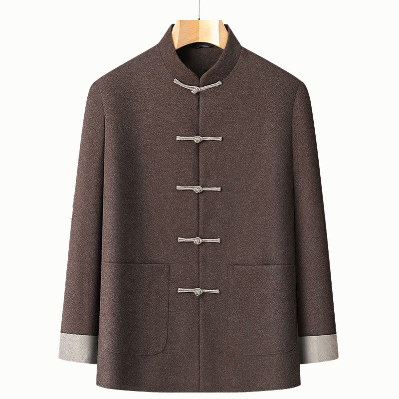 Veste de costume homme Buddha Stones automne couleur unie, manches longues, en coton Tang, avec poches - Terre de sienne - US/UK/AU42，EU52 (3XL) - image 2