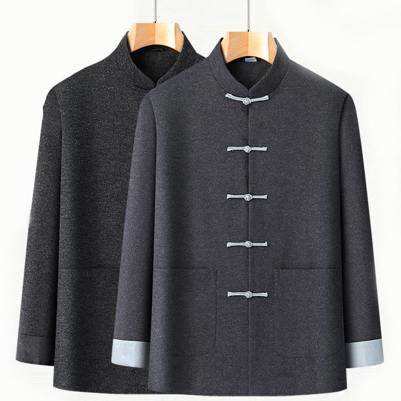 Veste de costume homme Buddha Stones automne couleur unie, manches longues, en coton Tang, avec poches - image 3