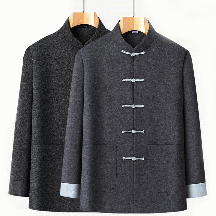 Veste de costume homme Buddha Stones automne couleur unie, manches longues, en coton Tang, avec poches - image 3