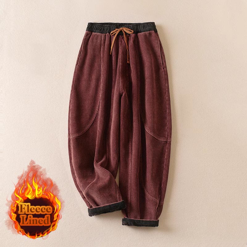 Pantalon sarouel en velours côtelé de coton contrasté Buddha Stones pour femme, doublé polaire thermique avec poches - image 29