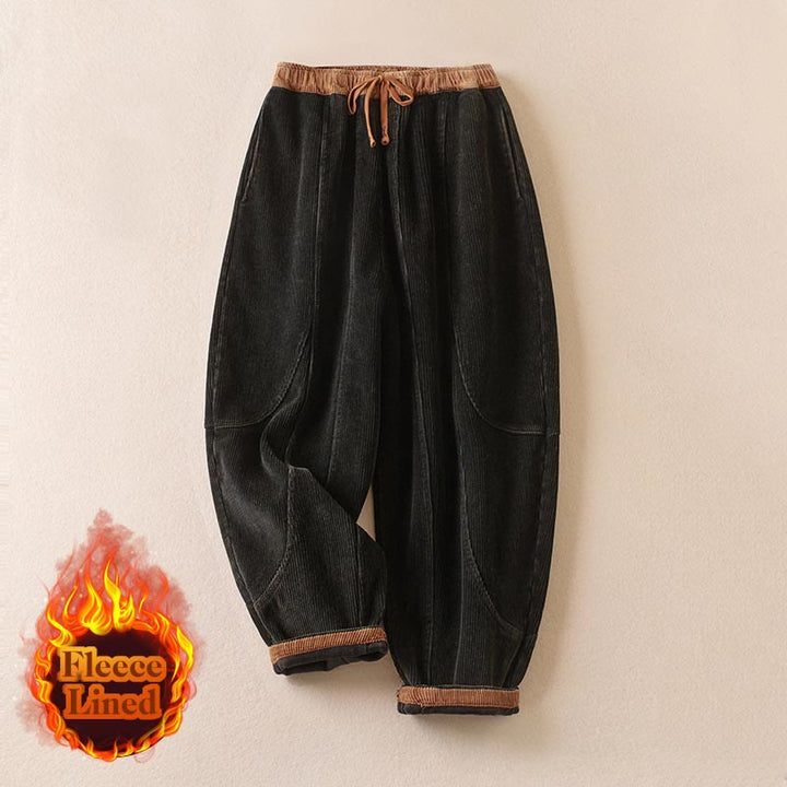 Pantalon sarouel en velours côtelé de coton contrasté Buddha Stones pour femme, doublé polaire thermique avec poches - image 8