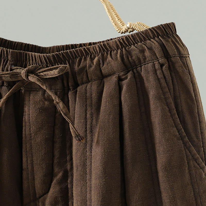 Pantalon Buddha Stones pour femme en coton à taille élastique et poches, modèle simple à cordon de serrage, avec cordon de serrage. - image 2