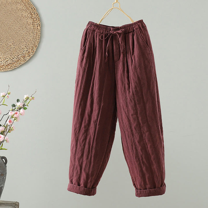 Pantalon Buddha Stones pour femme en coton à taille élastique et poches, modèle simple à cordon de serrage, avec cordon de serrage. - FireBrick - US8-10，UK/AU12-14，EU40-42 (2XL) - image 6