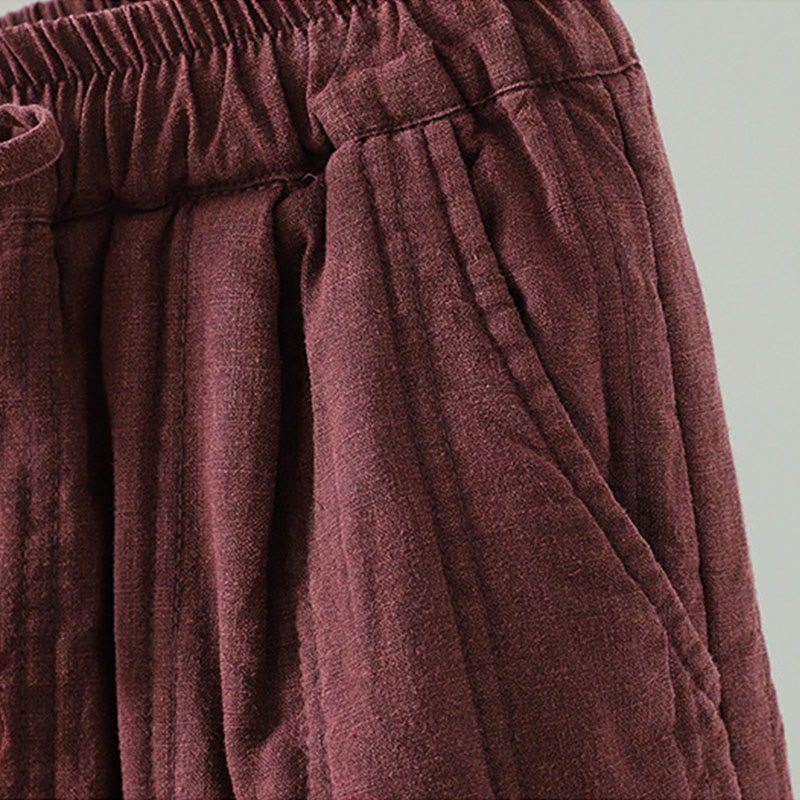 Pantalon Buddha Stones pour femme en coton à taille élastique et poches, modèle simple à cordon de serrage, avec cordon de serrage. - image 11