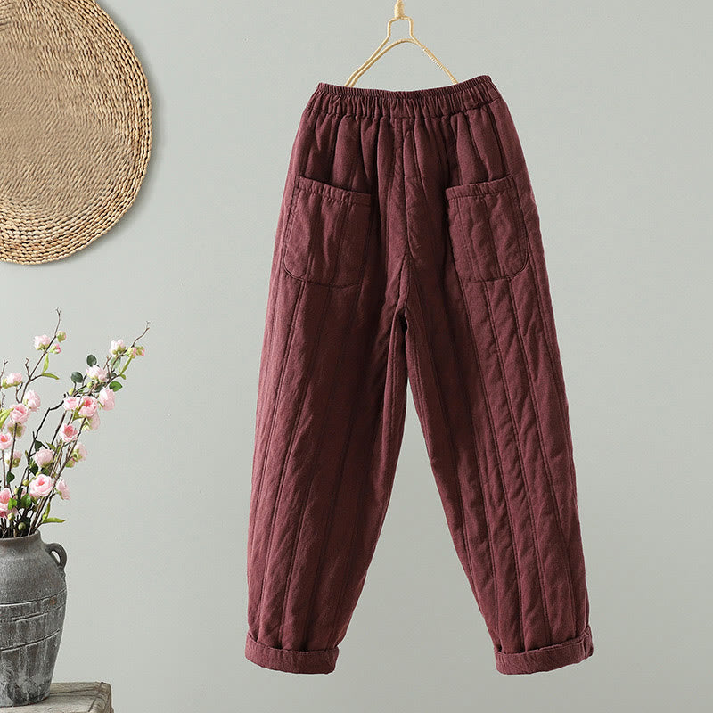 Pantalon Buddha Stones pour femme en coton à taille élastique et poches, modèle simple à cordon de serrage, avec cordon de serrage. - image 7