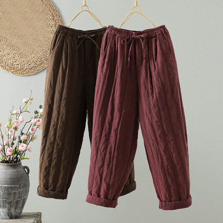 Pantalon Buddha Stones pour femme en coton à taille élastique et poches, modèle simple à cordon de serrage, avec cordon de serrage. - image 16