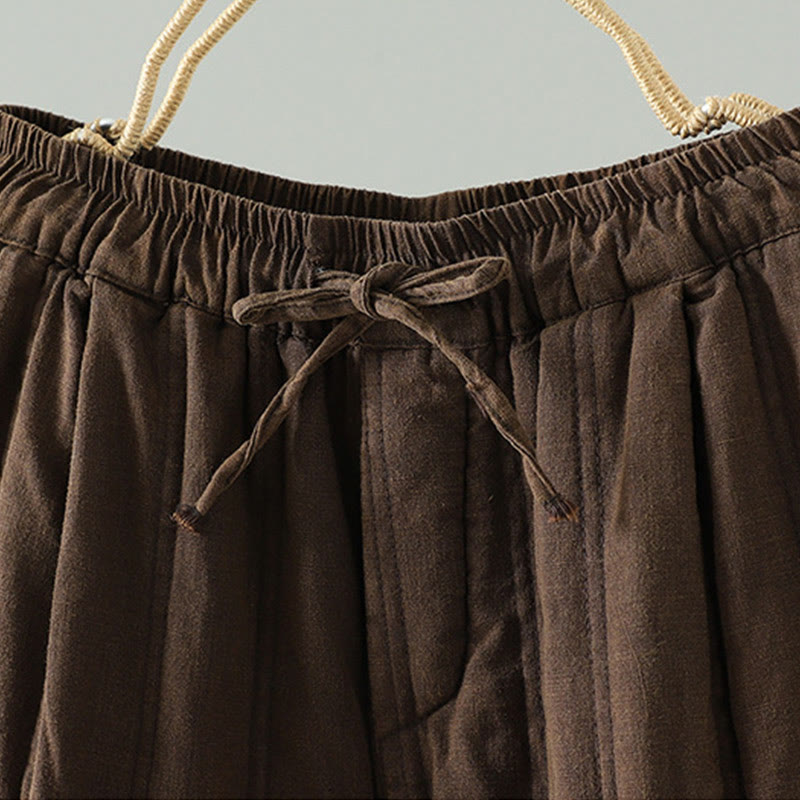 Pantalon Buddha Stones pour femme en coton à taille élastique et poches, modèle simple à cordon de serrage, avec cordon de serrage. - image 1