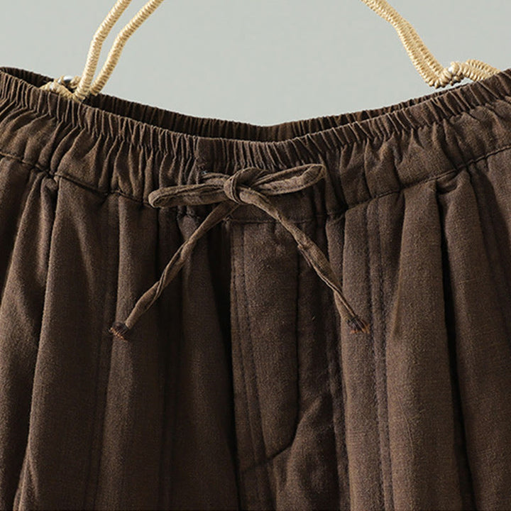 Pantalon Buddha Stones pour femme en coton à taille élastique et poches, modèle simple à cordon de serrage, avec cordon de serrage. - image 1