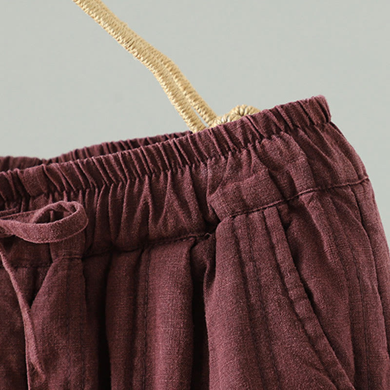 Pantalon Buddha Stones pour femme en coton à taille élastique et poches, modèle simple à cordon de serrage, avec cordon de serrage. - image 10