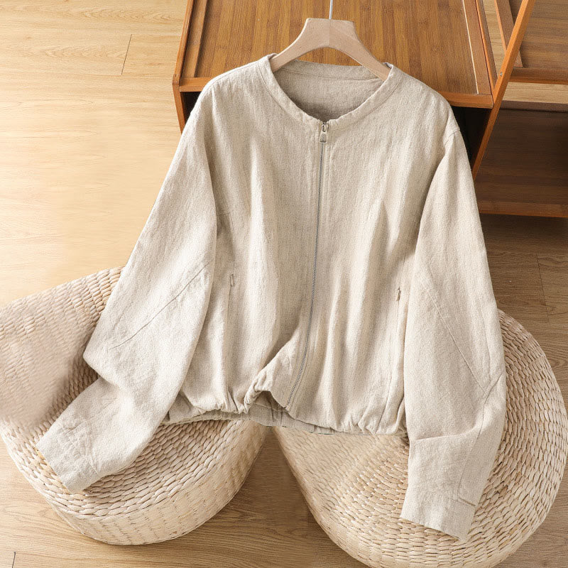 Veste à manches longues double épaisseur en coton avec fermeture éclair et poches pour femme Buddha Stones - Blanc antique - US8-10，UK/AU12-14，EU40-42 (2XL) - image 9