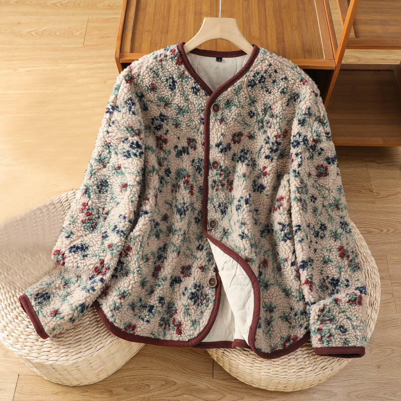 Veste thermique à manches longues pour femme, en coton à motif floral, avec boutons et poches, de la Buddha Stones. - Blé - US14，UK/AU18，EU46 (2XL) - image 0