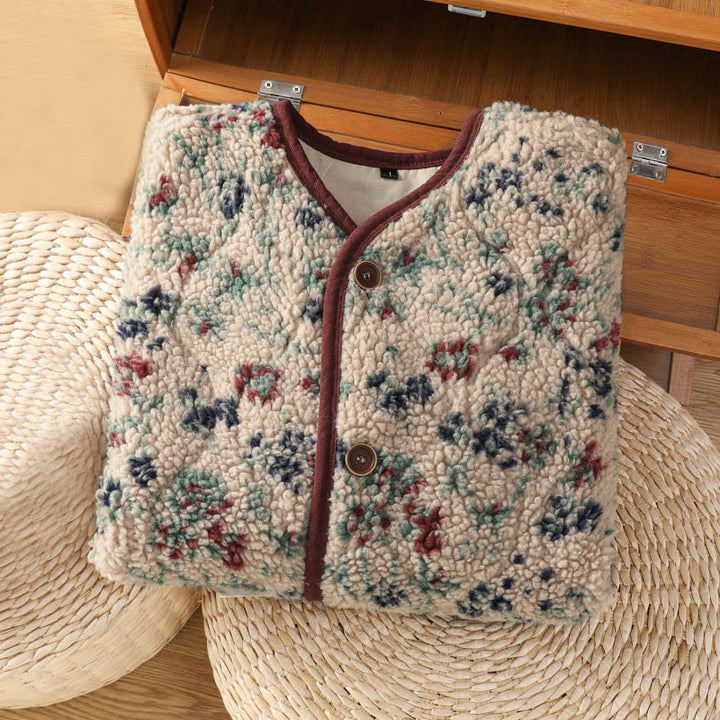 Veste thermique à manches longues pour femme, en coton à motif floral, avec boutons et poches, de la Buddha Stones. - image 2