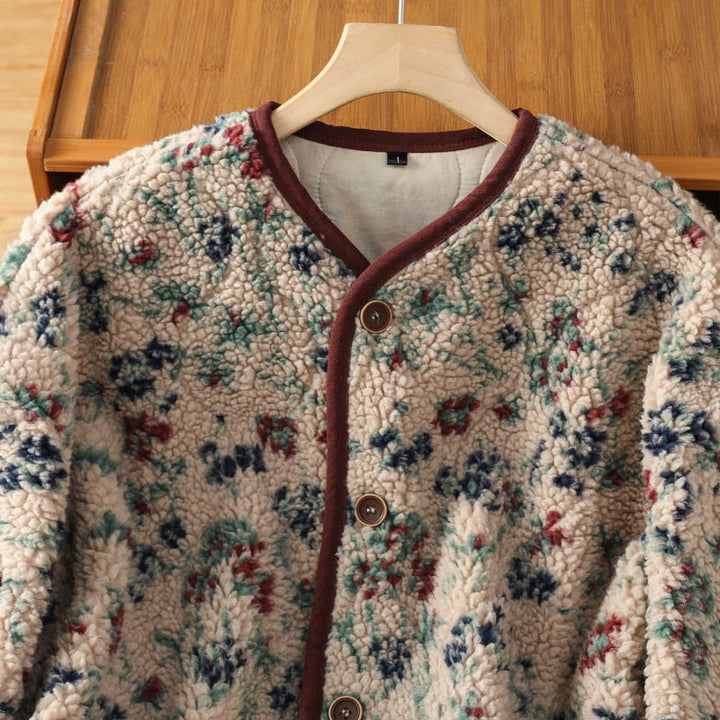 Veste thermique à manches longues pour femme, en coton à motif floral, avec boutons et poches, de la Buddha Stones. - image 3