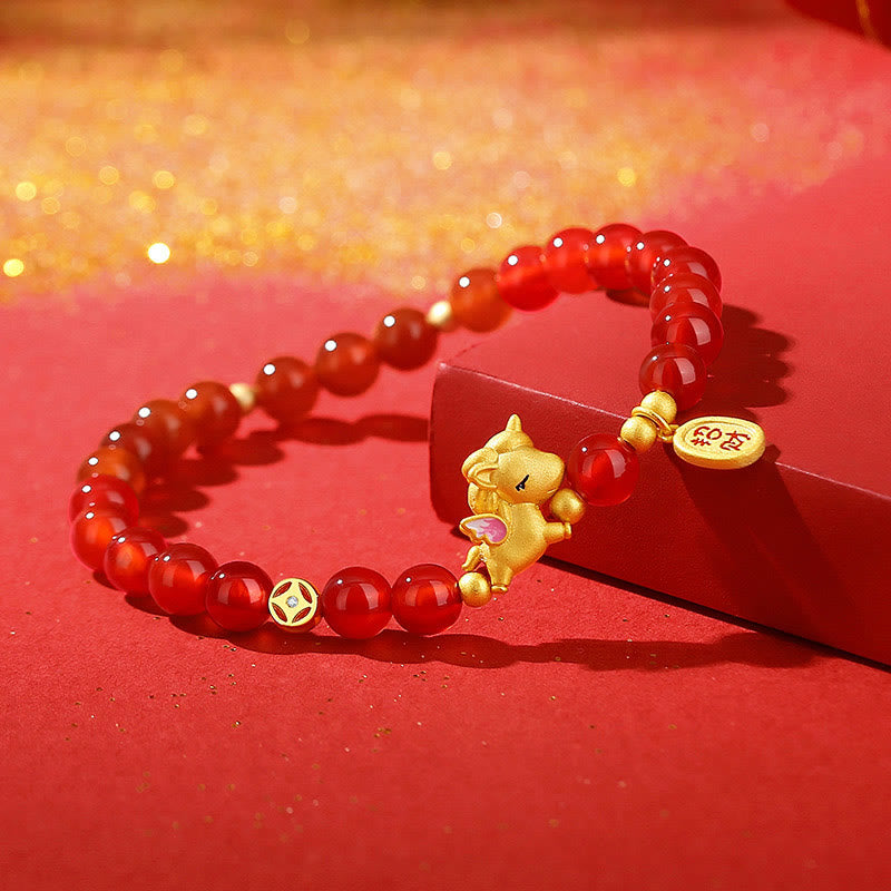Bracelet en argent sterling 925 et agate rouge Buddha Stones , année du Cheval, porte-bonheur et symbole de confiance. - image 1