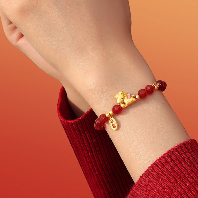 Bracelet en argent sterling 925 et agate rouge Buddha Stones , année du Cheval, porte-bonheur et symbole de confiance. - image 6