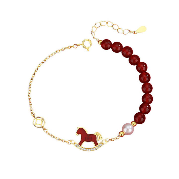 Boucles d'oreilles en argent sterling 925 Buddha Stones, motif Année du Cheval, agate rouge, symbole de confiance - image 10