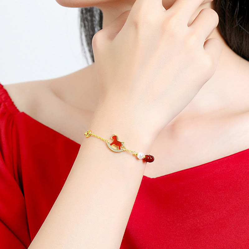 Bracelet en argent sterling 925 avec breloque Année du Cheval et agate rouge, Buddha Stones et d'une chaîne apaisante. - image 4