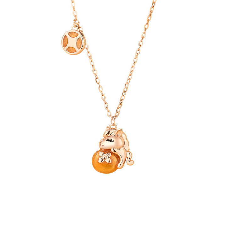 Collier pendentif en argent sterling 925 Buddha Stones , motif pièces de monnaie de l'année du Cheval, symbole de bénédiction - image 2