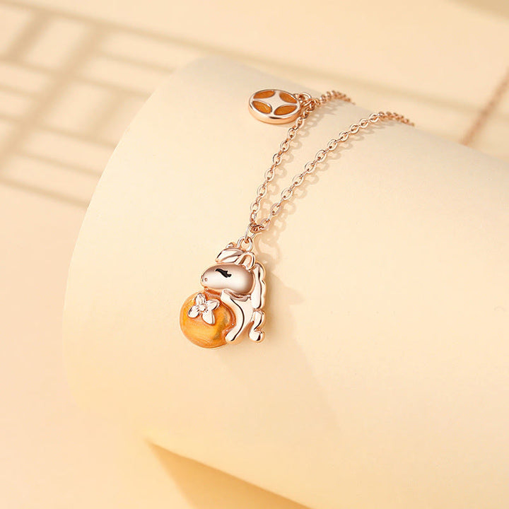 Collier pendentif en argent sterling 925 Buddha Stones , motif pièces de monnaie de l'année du Cheval, symbole de bénédiction - Collier de cheval - image 1