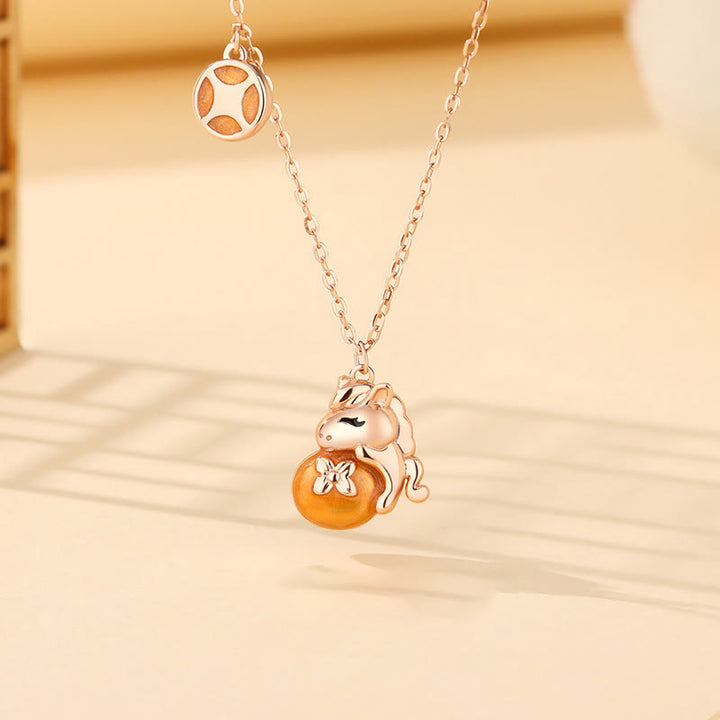 Collier pendentif en argent sterling 925 Buddha Stones , motif pièces de monnaie de l'année du Cheval, symbole de bénédiction - image 0