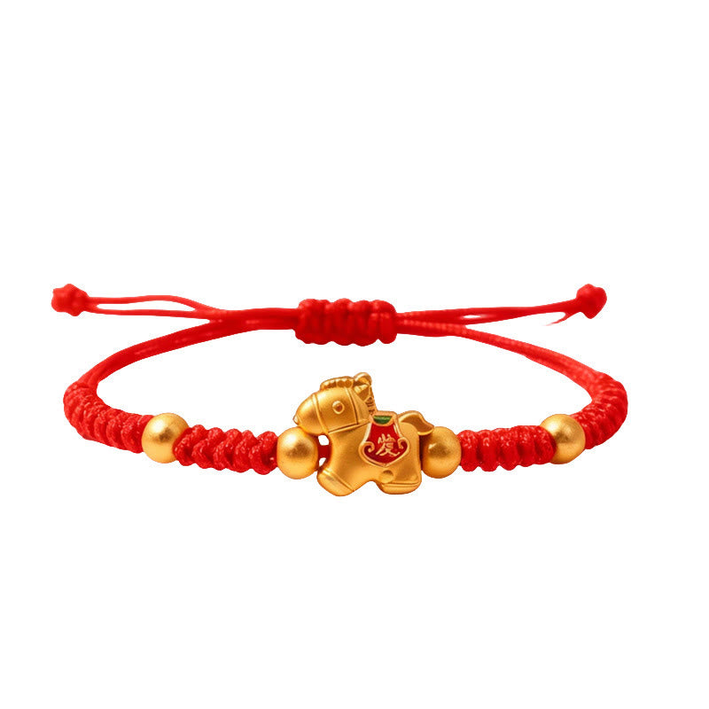 Buddha Stones, Zodiaque chinois, Année du Cheval, Porte-bonheur pour la richesse, Bracelet de force en fil rouge - image 1