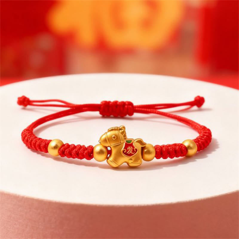 Buddha Stones, Zodiaque chinois, Année du Cheval, Porte-bonheur pour la richesse, Bracelet de force en fil rouge - Cordon rouge (Tour de poignet : 12-22 cm) - image 0