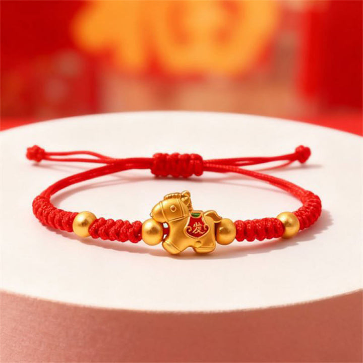 Buddha Stones, Zodiaque chinois, Année du Cheval, Porte-bonheur pour la richesse, Bracelet de force en fil rouge - Cordon rouge (Tour de poignet : 12-22 cm) - image 0