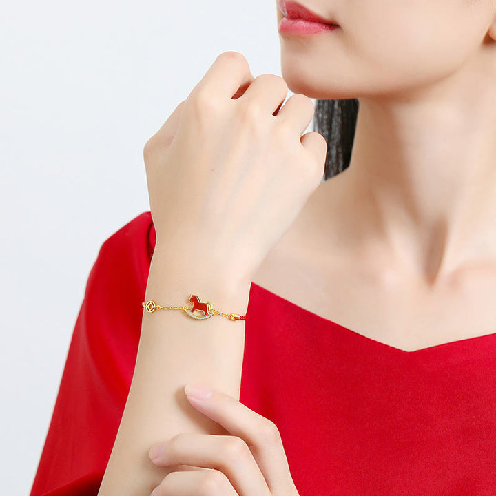 Bracelet en argent sterling 925 Buddha Stones, cordon rouge et agate rouge, symbole de l'année du Cheval - image 4