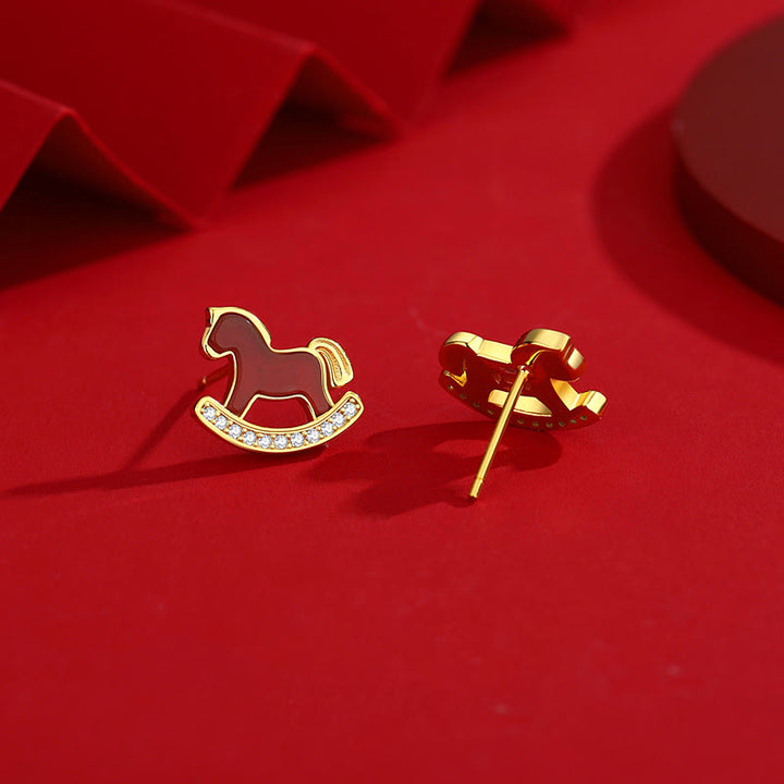 Boucles d'oreilles en argent sterling 925 Buddha Stones, motif Année du Cheval, agate rouge, symbole de confiance - image 1