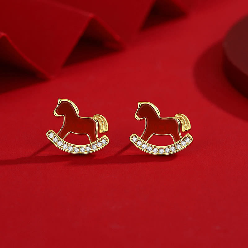 Boucles d'oreilles en argent sterling 925 Buddha Stones, motif Année du Cheval, agate rouge, symbole de confiance - Boucles d'oreilles cheval - image 0