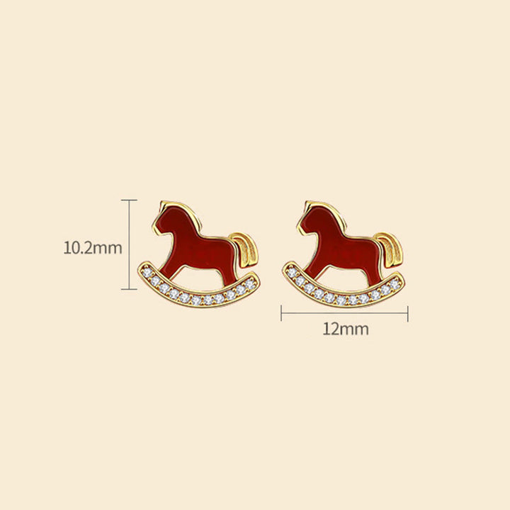 Boucles d'oreilles en argent sterling 925 Buddha Stones, motif Année du Cheval, agate rouge, symbole de confiance - image 2